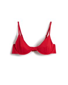 A red underwire bralette with adjustable straps on a white background is The Avila Top - Pico by Dandy Del Mar. Underwire Bra For Sunbathing, Beach Push-up Bra With Padded Cups, Summer Push-up Bra With Padded Cups, Triangle Top Padded Bra For Sunbathing, Padded Triangle Top Bra For Sunbathing, Triangle Top Bra With Padded Cups For Sunbathing, Vacation Underwire Bra With Padded Cups, Poolside Underwire Padded Bra, Summer Padded Underwire Bra