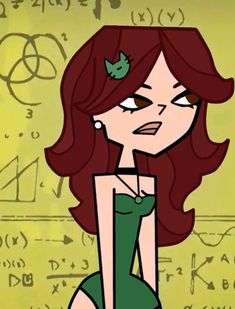 a cartoon girl with red hair and green dress