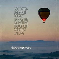 a hot air balloon flying in the sky with a quote above it that reads, god often