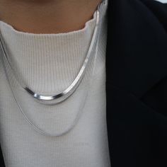 Classic Silver Chain Necklace For Layering, Sterling Silver Necklaces With Adjustable Chain For Layering, Sterling Silver Necklace With Adjustable Chain For Layering, Elegant Silver Chain Layered Necklace, Silver Chain Necklace With Adjustable Chain For Layering, Silver Minimalist Layered Necklace With Double Chain, Silver Snake Chain Necklace For Layering, Silver Double Strand Delicate Chain Necklace, Silver Long Charm Necklace For Everyday