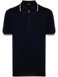 navy blue cotton knitted construction contrasting ribbed trim polo collar logo charm short sleeves unlined ribbed hem front zip fastening Button Down Polo, Polo Shirt Colors, Polo Shirt White, Cotton Polo Shirt, Cotton Polo, Polo Collar, Zip Up, Size Clothing, Black Shirt