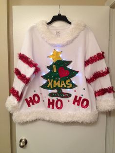 My version of the Grinch Christmas sweater Easy Diy Ugly Christmas Sweater Ideas, Grinch Christmas Party Outfits, Ugly Sueter Christmas, Grinch Ugly Christmas Sweater Diy, Christmas Sweater Diy, Grinch Ugly Christmas Sweater, Ugly Christmas Sweater Diy Funny