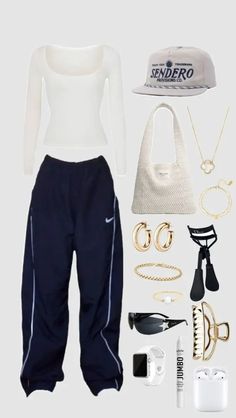 CozyandCouture has fallen in love with this back to school outfit that gives off both sporty and casual. For girls who want to be comfortable but want a put together look this outfit is a perfect blend of comfort and slay. The outfit has sporty baggy pants with a simple white top and accented gold jewelry. This outfit style is called sporty minimalist if you like this line of fashion. Photo: Hubpages Back To School Outfits For Teens, Outfit Inspo Casual, Trendy Outfits For Teens, Cute Lazy Day Outfits, School Looks, Simple Trendy Outfits, Sporty Outfits, Cute Everyday Outfits, 가을 패션