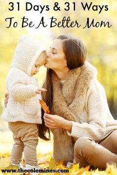 a woman kissing a baby on the cheek while sitting in leaves with an inscription that reads, our journey to a charlotte mason education