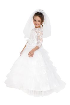 PRICES MAY VARY. EXQUISITE WHITE BRIDAL COSTUME FOR KIDS – Nothing compares to the dreaminess of a beautiful white wedding gown. CHECK OUT THESE DETAILS – The absolutely dazzling lace embroidery will take your breath away. Comes with stunning gown with many layers of tulle, beautiful lace veil and satin belt. Perfect for Halloween, or Role-play. The gown comes with a zipper closure on the back. Satin white belt has a Velcro closure and a bow in the front. COMMITMENT TO CUSTOMER SATISFACTION - Dr