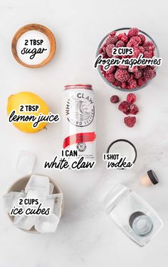 raspberries, lemonade and other ingredients to make an ice cream smoothie