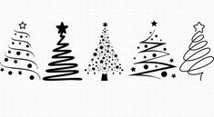 three christmas trees with stars and snowflakes on the top, one is black and white