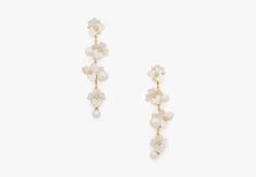 White Clip-on Pearl Earrings For Evening, Elegant White Kate Spade Earrings, Kate Spade Elegant Formal Earrings, Elegant Formal Earrings By Kate Spade, White Kate Spade Jewelry For Formal Occasions, Formal White Kate Spade Jewelry, Sandbar Wedding, Linear Earrings, Earrings White Gold