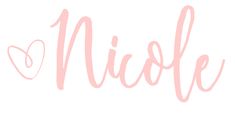 the word nicole written in pink ink on a white background with hearts and an arrow