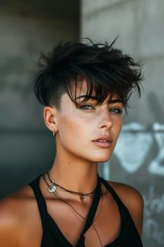 Short Hairstyle Women Fade, Female Pixie Haircut, Short Hairstyle Oval Face, Fauxhawk For Women, Ruby Rose Haircut, Short Undercut Hairstyles, Fade Haircut Women, Very Short Bangs, Short Punk Hair