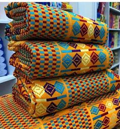 "Kente fabric, Handwoven from Ghana. Kente yard is not the same as African fabric/ankara . This woven top-notch quality kente is not measured like the normal African fabric/Ankara. Handwoven kente in \"yards\" is an estimate and not exact. The Kente strips are joined together to make 2 yards for a piece in three to make 6 yards. 6 yards kente comes in three pieces. The first piece is between 55 - 65 inches long and width is 43 - 45 inches. The Second piece is between 55 - 65 inches long and widt Kente Fabric, Kente Cloth, African Textiles, African Print Fabric, Accra, African Wear, African Design, Woven Top, African Attire