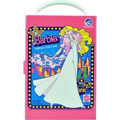 a pink and white box with barbie on it