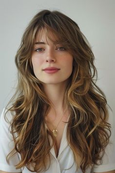 Face Framing Layers Medium Hair With Bangs, Haircut Bangs And Layers, Long Layered Cut With Bangs, Long Layers With Fringe, Wavy Hair With Bangs And Layers, Long Hair With Layers And Side Bangs, Long Hair Cuts With Layers Face Framing, Bangs For Long Face, Haircuts For Long Faces