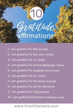 an image of the words, 10 grateful affirmations on purple and white background