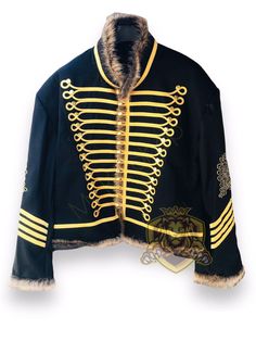 Men's Military Uniform Napoleonic Hussar Jacket Piping Tunic Pelisse Jimi Hendrix Jacket  Hussar jacket Size (Chest Size 34" to 54) The Napoleonic Hussar Jacket, also sometimes referred to as a pelisse or Jimi Hendrix jacket, is a distinctive garment with a rich history and bold aesthetic.This jacket draws inspiration from the uniforms worn by hussars, light cavalry soldiers known for their flamboyant attire during the Napoleonic Wars (1803-1815). the hussar jacket has been reinterpreted for mod Hussar Jacket, Men's Military Uniform, Jacket Drawing, Bold Aesthetic, Kilt Skirt, Napoleonic Wars, Military Uniform, Hendrix, Look Plus