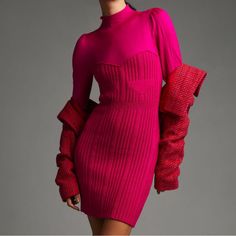 By Anthropologie Turtleneck Jumper Dress Color: Pink Size: S Pink Turtleneck Sweater, Pink Sweater Dress, Bodycon Sweater Dress, Cool Sleeves, Turtleneck Sweater Dress, Sweetheart Dress, Anthropologie Sweater, Knit Mini Dress, Anthropologie Dress