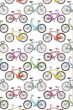 many different colored bicycles are shown on a white background with red, yellow, blue and green bikes