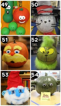 several different pumpkins with faces on them and numbers in the middle one for each