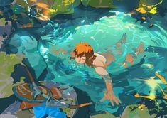 an anime character swimming in the water