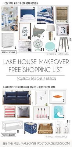 the lake house makeover is featured in this postcard design guide for furniture and decor