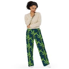 Get the comfort of pajamas in this stylish pair of wide-leg pants. With the adjustable waist and stretchy fabric, it's like your favorite sweatpants but better. * Relaxed unisex fit * Practical side pockets * Elastic waistband with a white drawstring * Can be worn on the waist or on the hips * Premium knit mid-weight jersey fabric * 95% polyester, 5% elastane (fabric composition may vary by 1%) * Fabric weight: 6.19 oz/yd2 (210 g/m2) (weight may vary by 5%) Green Wide Leg Pants With Elastic Waistband For Loungewear, Stretch Wide Leg Harem Pants For Leisure, Wide Leg Stretch Harem Pants For Leisure, Casual Green Wide Leg Pants For Loungewear, Casual Wide Leg Sleepwear For Spring, Casual Wide Leg Sleepwear, Green Wide-leg Sweatpants For Loungewear, Green Wide-leg Loungewear Pants, Trendy Pants For Vacation