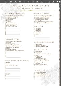 the wedding checklist is shown in this screenshot