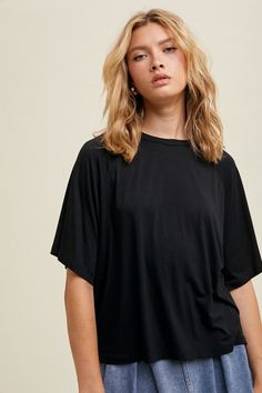 Wishlist Black relaxed fit, boxy short sleeve top Versatile Oversized T-shirt For Everyday, Effortless Oversized T-shirt For Layering, Black Boxy Cropped T-shirt With Crew Neck, Modern Short Sleeve Tops For Loungewear, Boxy Short Sleeve Crew Neck Top For Spring, Oversized Relaxed Cropped T-shirt With Short Sleeves, Spring Boxy Short Sleeve Top With Crew Neck, Boxy Effortless Short Sleeve T-shirt, Effortless Boxy Short Sleeve Top