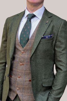 Mens Wedding Suits Green Theme, Mens Green Tweed Suit, Maroon Tweed Suit, British Suits Men Wedding, Tweed 3 Piece Suit, Art Deco Suit Men, Dark Green Tweed Wedding Suit, Woodland Wedding Suit, Men’s Tweed Suit