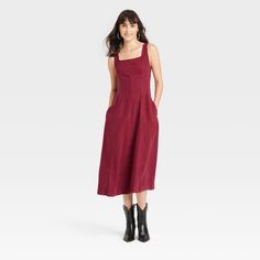 Women's Fit & Flare Midi A-Line Dress - Universal Thread™ Red XS Red Target, Lyocell Fabric, Target Dress, Target Dresses, Midi Slip Dress, Ballet Dress, Church Dresses, Red S, Fitted Style