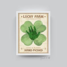 a green hand print with the words lucky farm on it