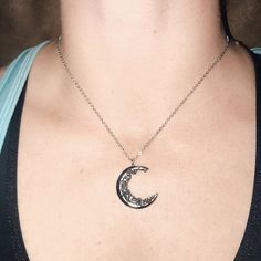 Celestial Jewelry Gold Crescent Moon Pendant Necklace | Etsy Half Moon Metal Necklace For Gift, Half Moon Metal Necklace For Gifts, Black Crescent Metal Necklace, Black Metal Crescent Necklace, Black Necklace With Sun And Moon Design As Gift, Handmade Black Celestial Necklace, Celestial Black Round Pendant Necklace, Black Moon Phase Necklace For Gift, Celestial Black Necklace For Gift