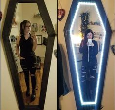 a woman taking a selfie in front of a mirror and wearing leggings