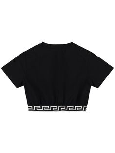 Front embroidered logo . Logo elastic hem Trendy Streetwear Tops With Embroidered Logo, Trendy Embroidered Logo Top For Streetwear, Trendy Streetwear Top With Embroidered Logo, Trendy Crew Neck Top With Ribbed Waistband, Black Top With Ribbed Waistband For Streetwear, Casual Black Top With Ribbed Waistband, Cotton Tops With Ribbed Waistband For Streetwear, Sporty Short Sleeve Tops With Embroidered Logo, Cotton Cropped T-shirt With Embroidered Logo, Crew Neck