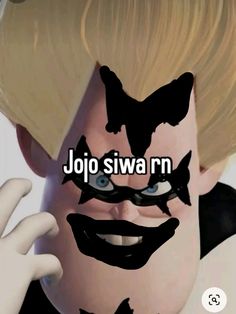 a cartoon character with the words jojo swan on it's face and hands in front of him