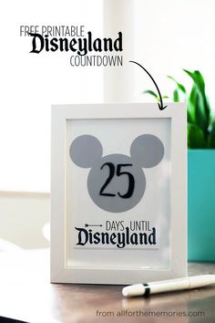 the disneyland logo is displayed in front of a white frame with black lettering on it