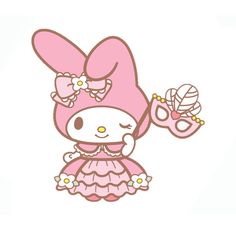 a hello kitty wallpaper with a pink dress and bow on it's head