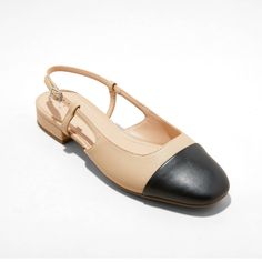 Elevate your everyday looks with these Maxine Cap-Toe Slingback Flats from A New Day™. These solid-color flats feature a faux-leather upper with a round closed-toe vamp accented with a toe cap. Set on a 0.75-inch block heel, they have a cushioned insole and soft fabric lining for comfortable wear. The buckled slingback strap that wraps around your open heel completes the design, offering an airy, adjustable fit. A New Day™: Style that goes wherever you do. Slingback Outfit, Flats Outfit Work, Beach Socks, Mary Jane Ballet Flats, Flats Outfit, Slingback Flats, Open Toed Heels, Rubber Shoes, Ballet Pumps