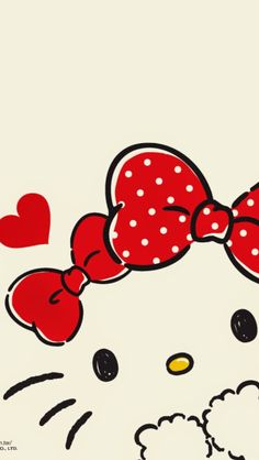 a hello kitty wallpaper with a red bow on it's head and hearts