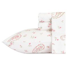 sheet set with pink flowers on white background