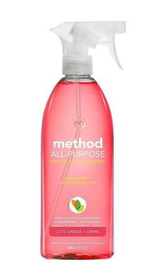 a bottle of method all purpose cleaner with pink liquid on the top and white background