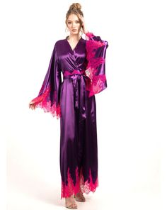 Irresistible, this classic cut silk kimono robe with lace embellishments on the hem and wide, old Hollywood glamour style sleeves is passion personified. Crafted from our signature silk and satin blend, this robe features a dramatic long sweeping hem and draped sleeves for a feminine, captivating silhouette. A broad obi-style sash draws the waist in for a polished profile.  ✓ garment length - 147 cm/58'' ✓ wrap over style ✓ two sets of inside ties ✓ tie is included Material Composition:  polyami Hollywood Glamour Dress, Obi Style, White Bridal Robe, Long Silk Kimono, Burlesque Outfit, Lace Embellishments, Silk Robe Long, Luxury Robes, Plus Size Robes