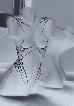 a black and white photo of a woman's torso in front of a mirror