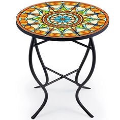 a small table with an artistic design on it's top and bottom, sitting on a white background