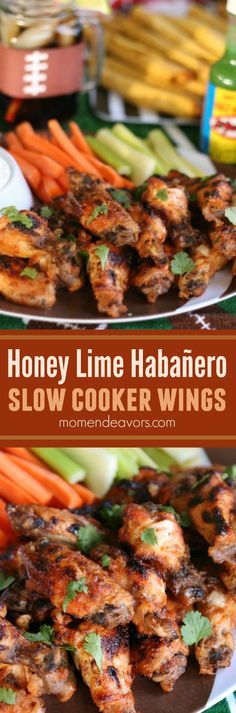 honey lime habanero slow cooker wings with carrots and celery