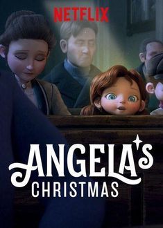 an angel's christmas movie poster with three children looking at the man in the window