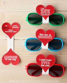 three valentine's day sunglasses with the words you are so bright and one is for you