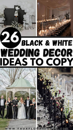 black white wedding White Wedding Theme Ideas, Black And White Wedding Theme Classy, White Wedding Table Centerpieces, Black And White Photo Booth, Chic Table Settings, Black And White Wedding Decor, Black And White Invitations, White Wedding Ideas, White Wedding Decor