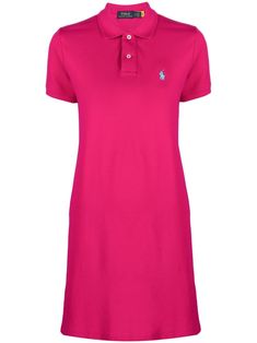 hot pink cotton signature Polo Pony motif polo collar front button placket short sleeves Pink Polo Dress, Strawberry Soda, Dream Wishlist, Preppy Life, Pink Polo, Polo Pony, Hot Pink Dresses, Summer Fits, Vestido Casual