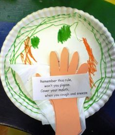 a paper plate that has a hand on it