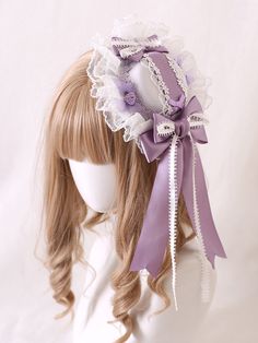 Complete your kawaii look with this adorable purple bowknots mini hat. The charming design features delicate bowknots, adding a touch of sweetness to any outfit. Perfect for lolita fashion enthusiasts, this mini hat is a must-have accessory for those who love to embrace a cute and playful style.  Please note that this product includes only the mini hat. Harajuku Hat, Lace Hairband, Little Hats, Kawaii Hair Accessories, Kawaii Hat, Steampunk Fashion Female, Kawaii Hair, Prince Clothes, Steampunk Fashion Male